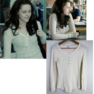 ASO ALT Bella Swan White Henley S Waffle Long Sleeve Twilightcore Y2K